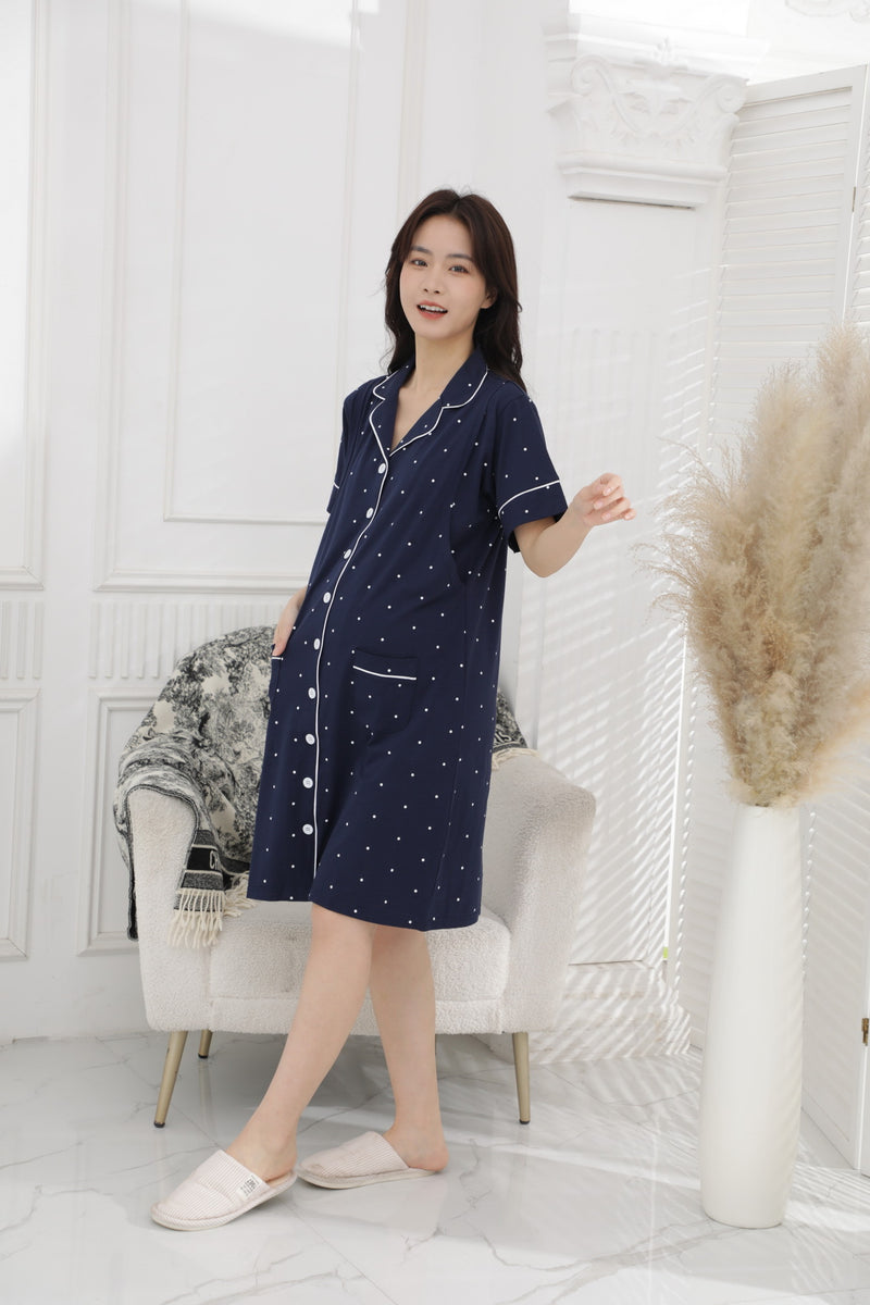 點點圖案短䄂哺乳長裙