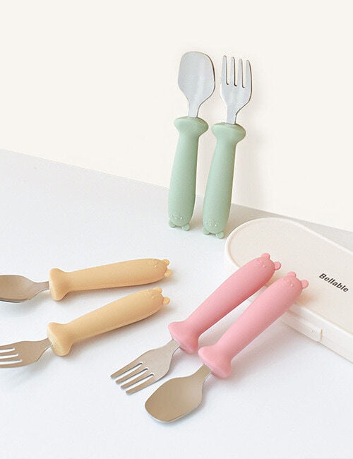 KRDY184 Korea Bellable Silicone Stainless Steel Spoon & Fork Set (1 set with 2 pcs)