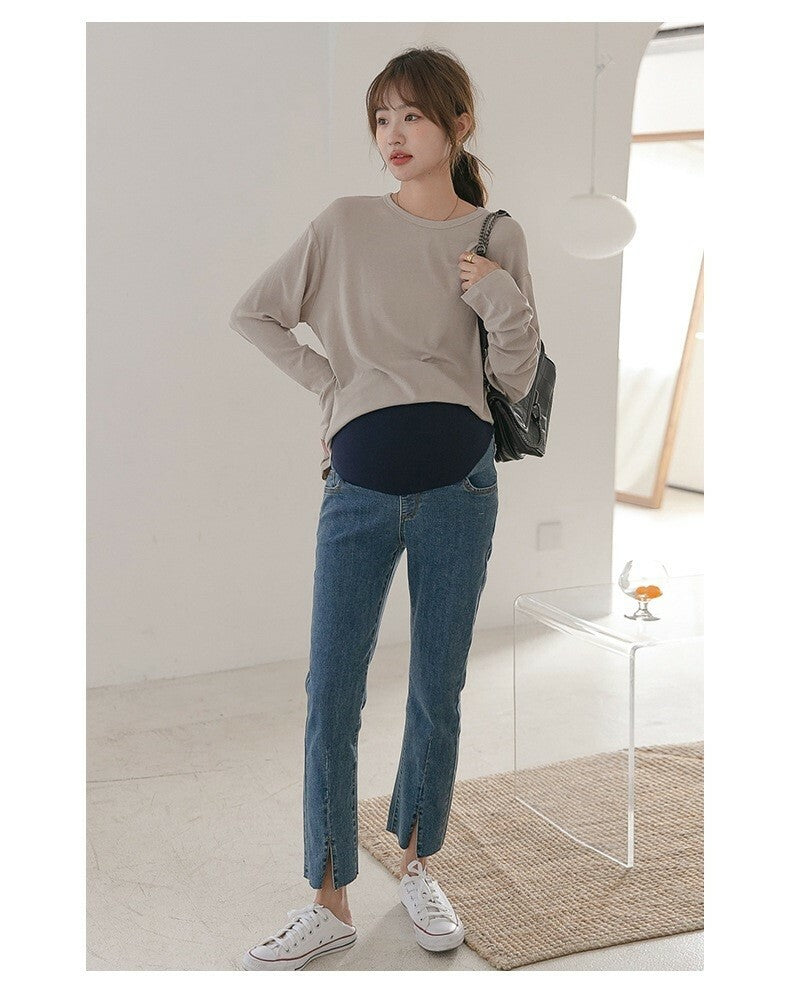 Split Hem Denim Jeans with Adjustable Waistband