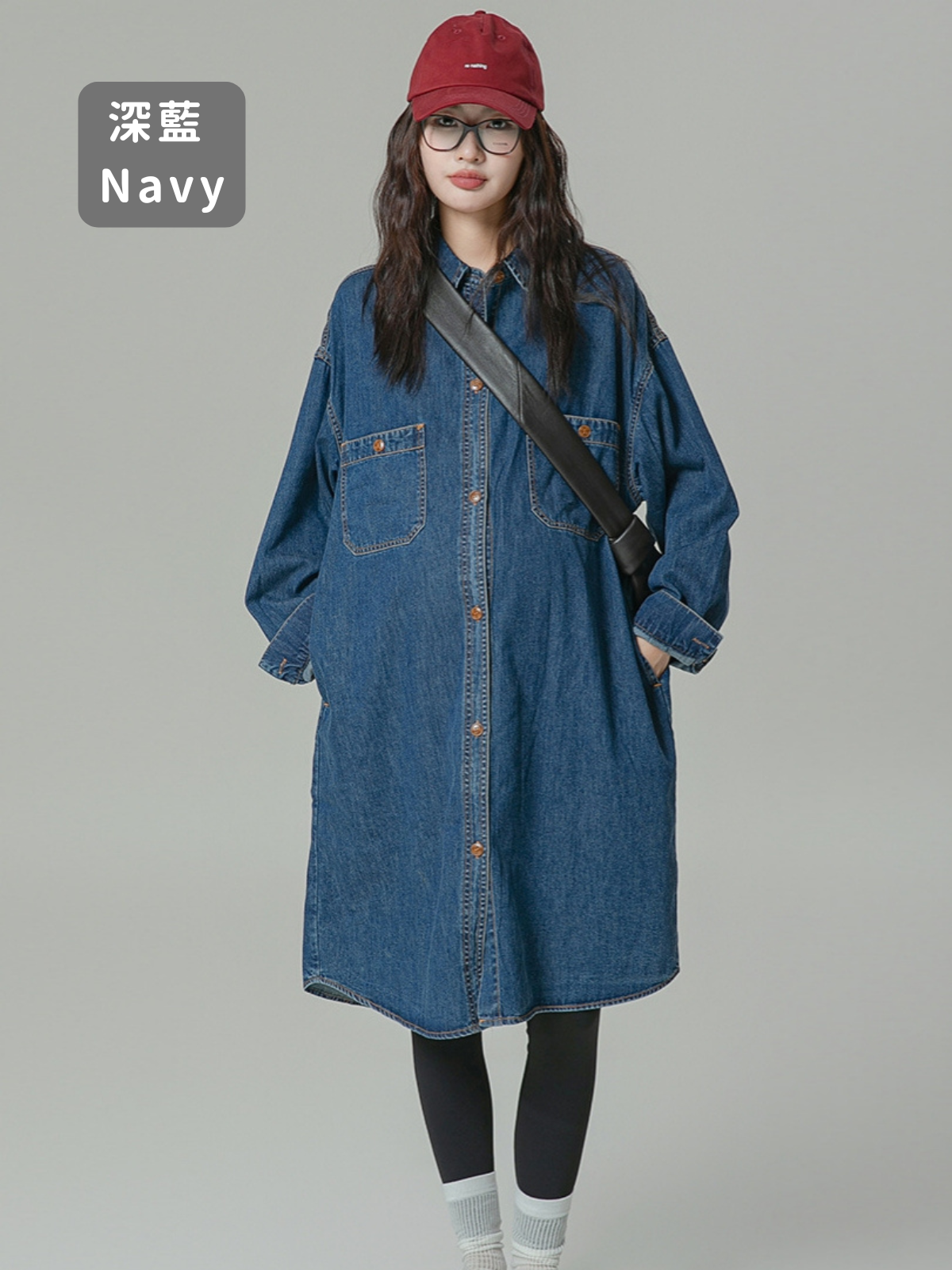 Lapel Oversized Long-Sleeved Denim Dress