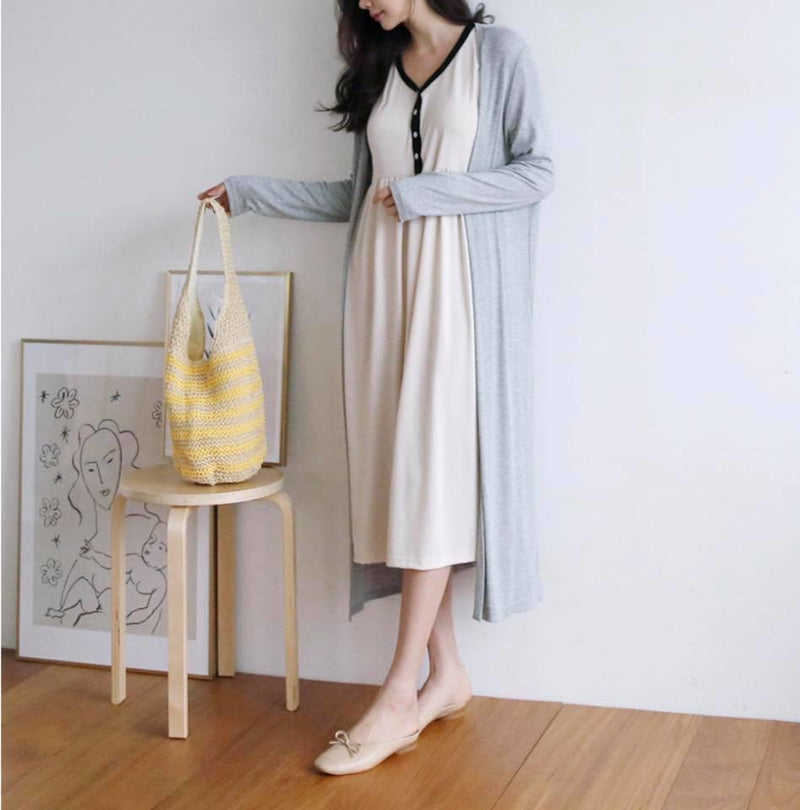 Soft Cotton Color Matching Buttoned Nursing Dress
