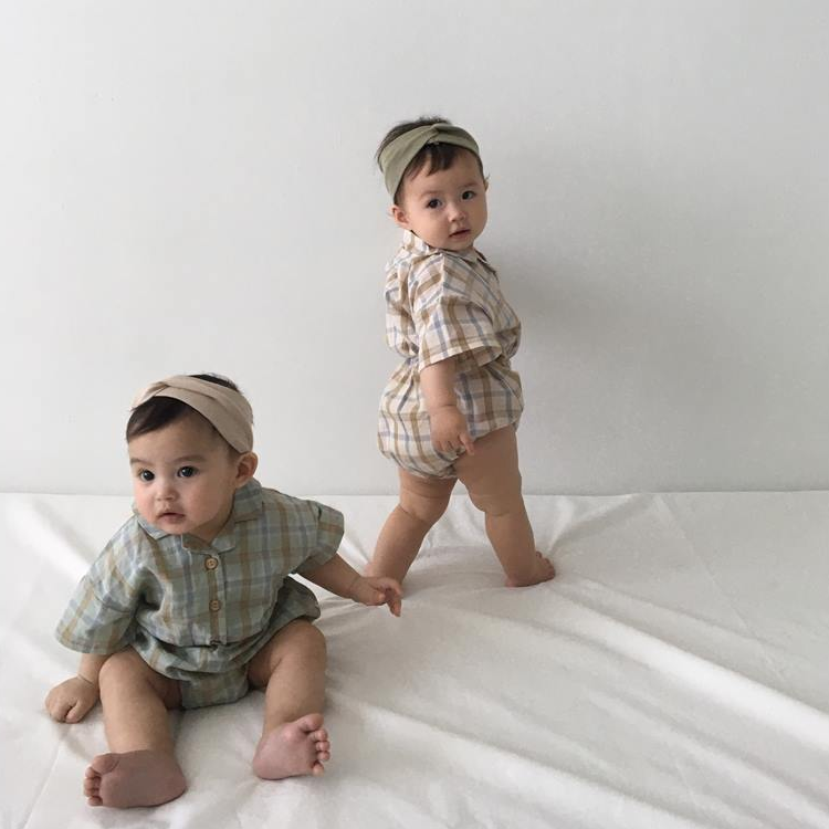 KRXO022 Checked Elastic Waistband Bodysuit (2 Colors)