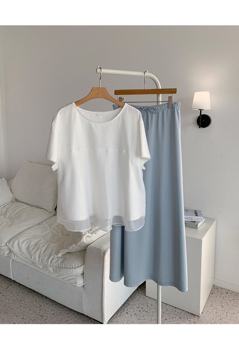 Cotton Chiffon Patchwork Short Sleeve