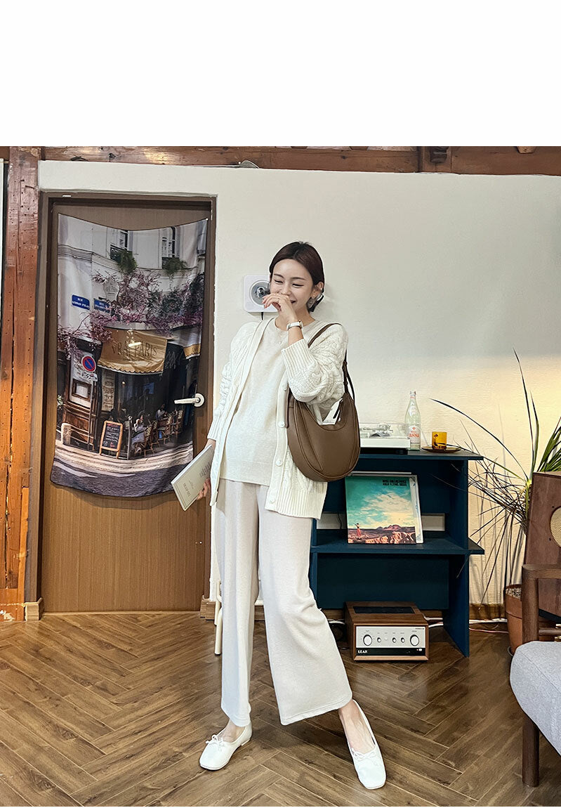 Ribbed Knit Wide-leg Pants