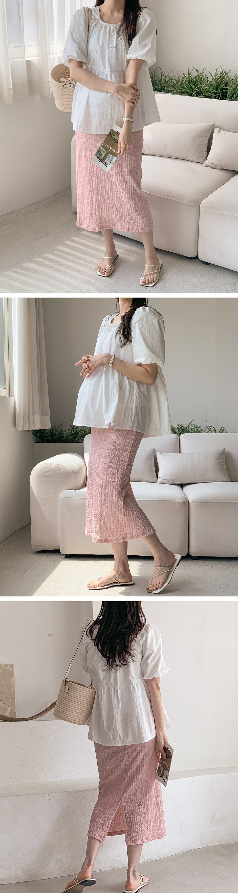Chiffon Ruched Flared Puff Top