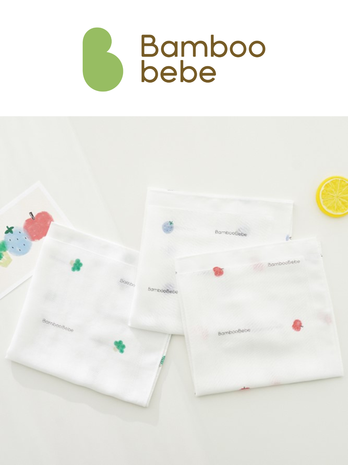 KRBA114 韓國 Bamboo bebe 竹纖維王牌超柔滑紗巾(美味蔬果)-6塊裝