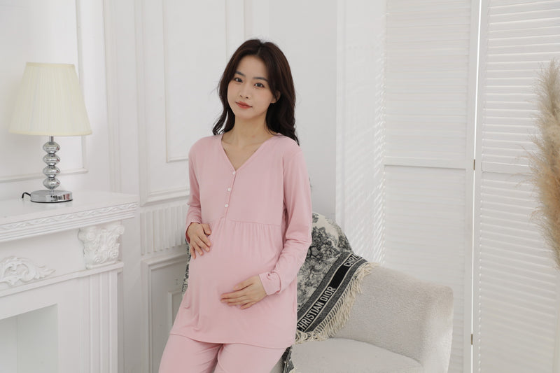 Ultrasoft Long Sleeve Nursing Pajama Set with Yoga Waistband