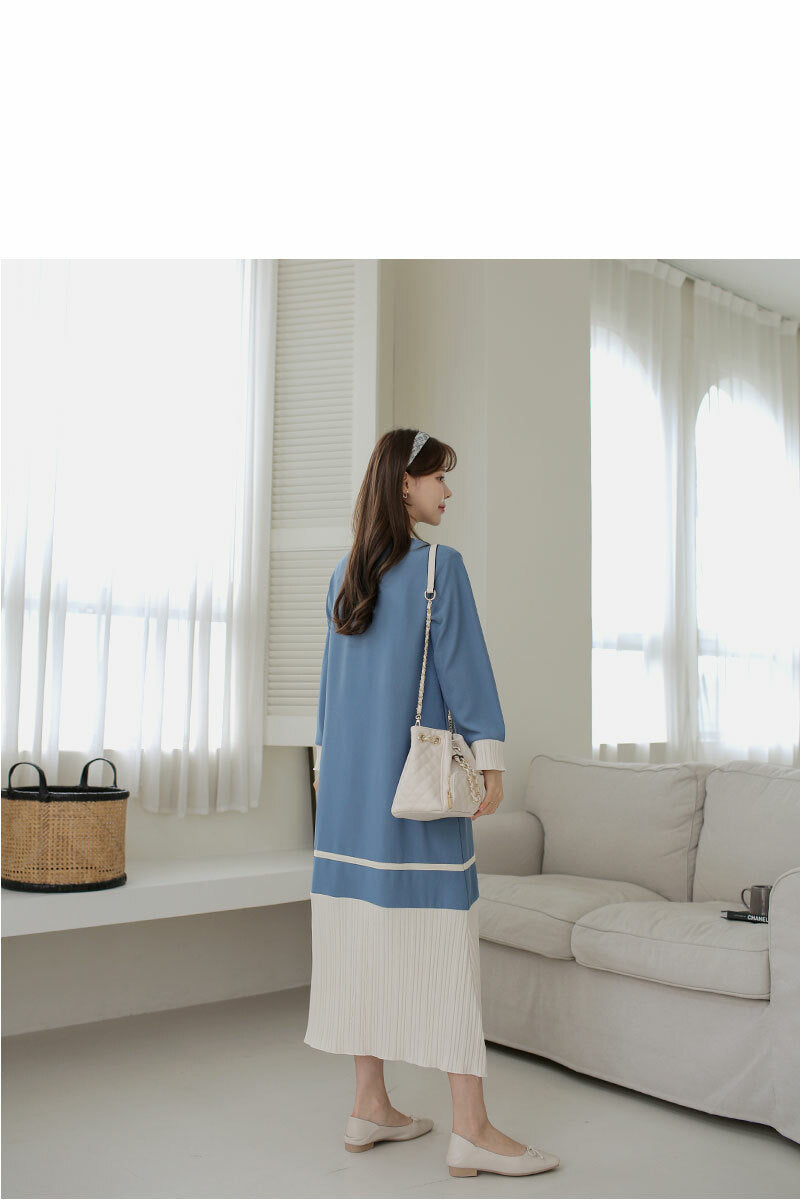 Pleated Two-Toned Midi Dress