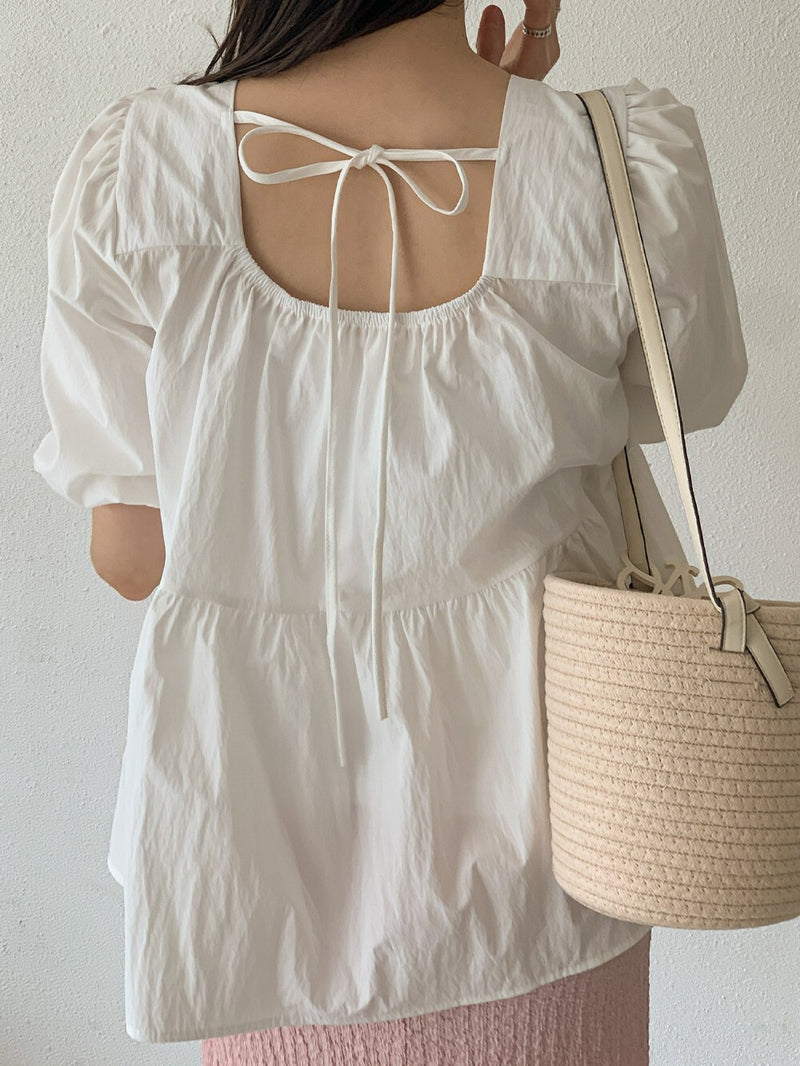 Chiffon Ruched Flared Puff Top