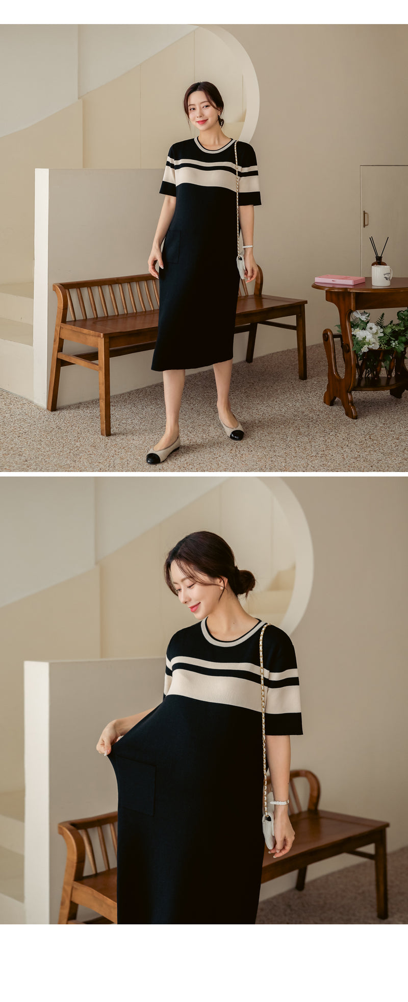 Simple Round Neck Pocket Dress