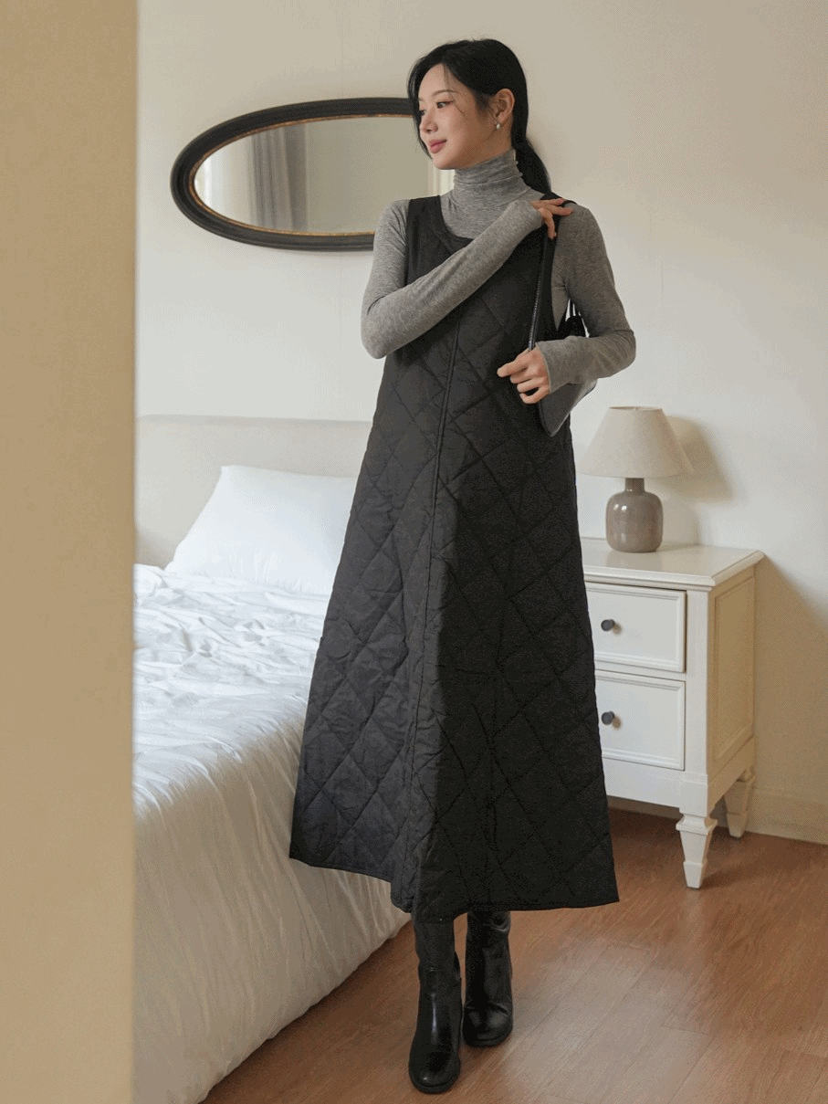 Round Neck Quilted Vest Dress