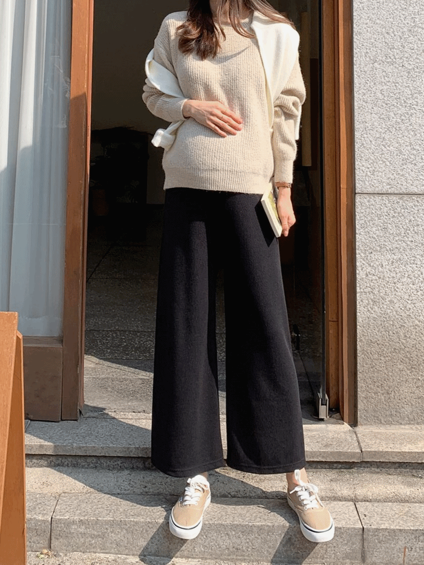 Ribbed Knit Wide-leg Pants