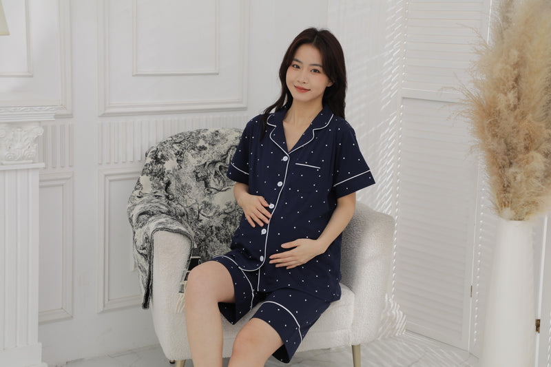 點點圖案可調腰圍短䄂哺乳套裝