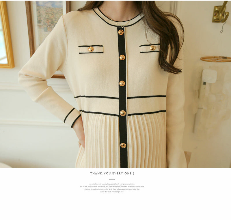 Elegant Stripe Knit Midi Dress