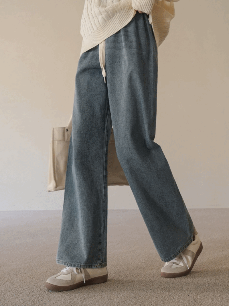 Drawstring Wide-Leg Denim
