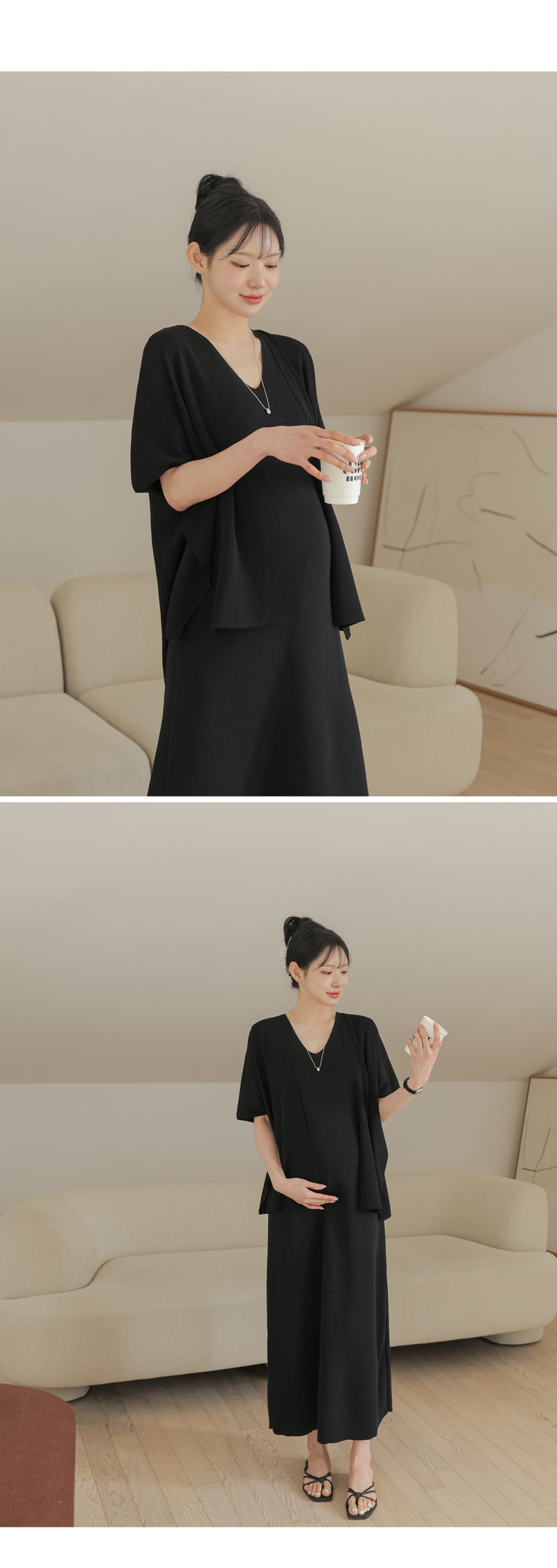 Cooling Knit Shawl Cardigan Dress Two Piece Set