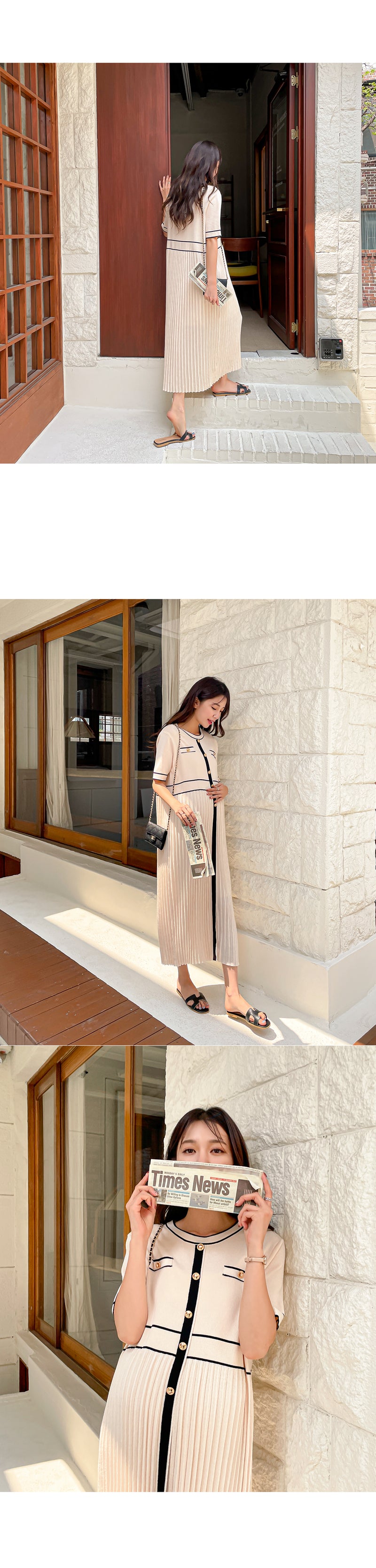 Elegant Stripe Knit Midi Dress