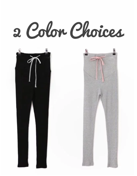 Rib Color Matching Yoga Waist Support Leggings with Drawstrings