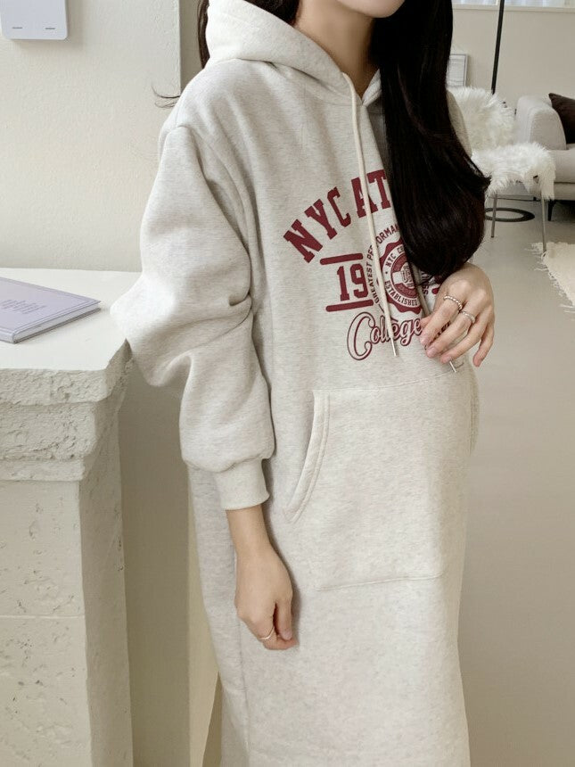 Printed Brushed Hooded Dress