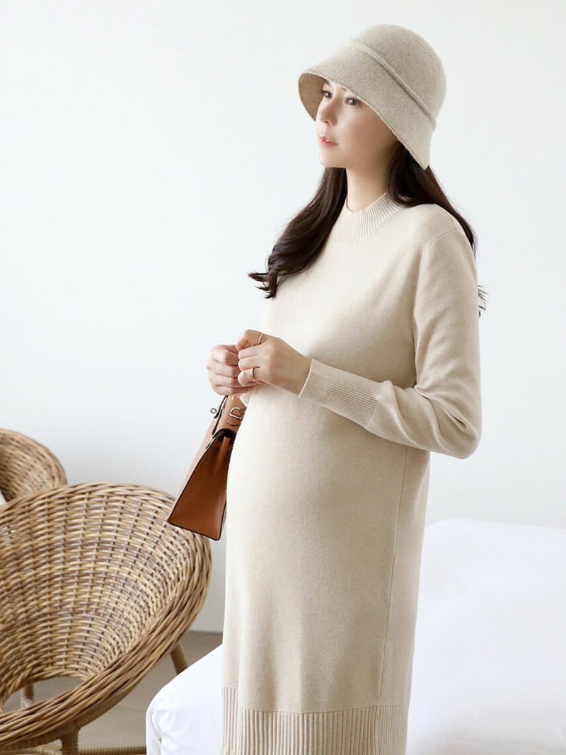 Half Neck Knitted Pleated Dress