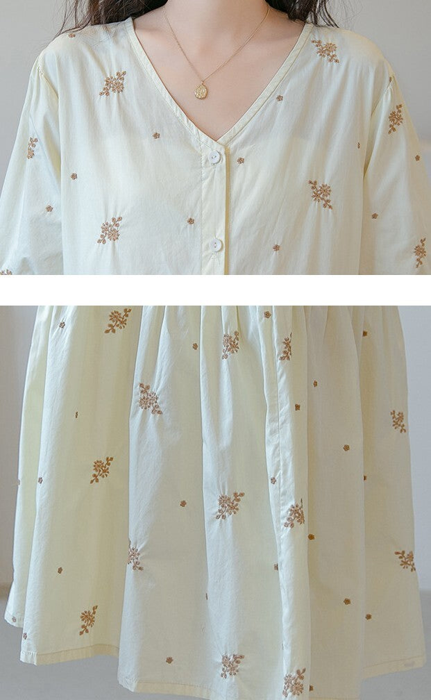 V-Neck Embroidered Layer Tiered Dress