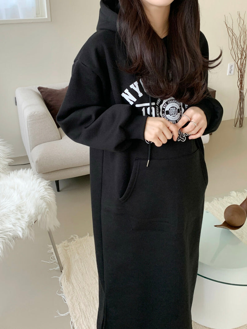 Printed Brushed Hooded Dress