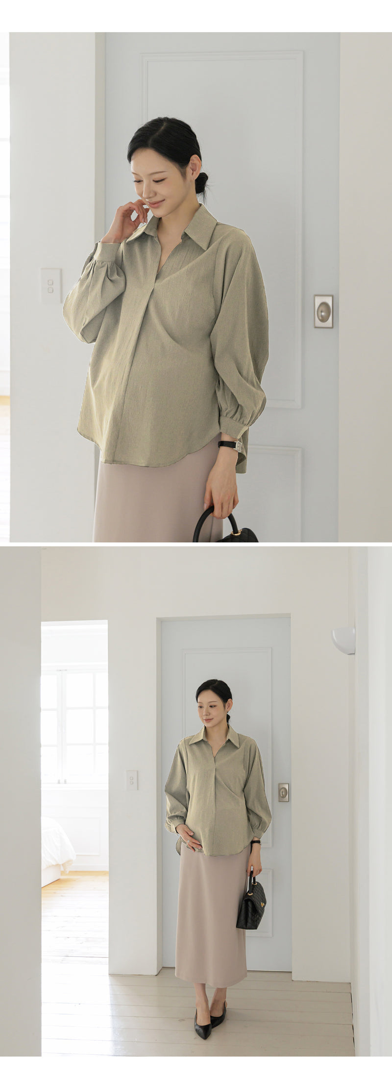 翻領抗皺寬鬆版型孕婦襯衫