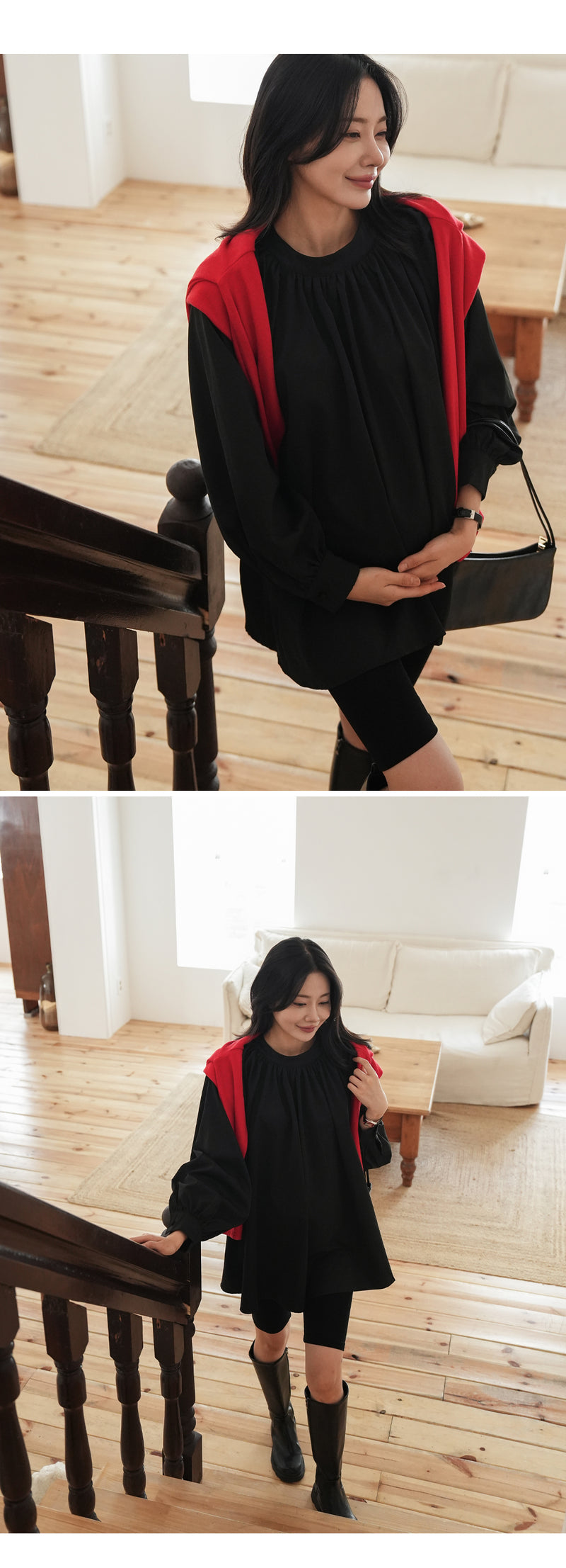 孕婦褶皺收腰長版襯衫