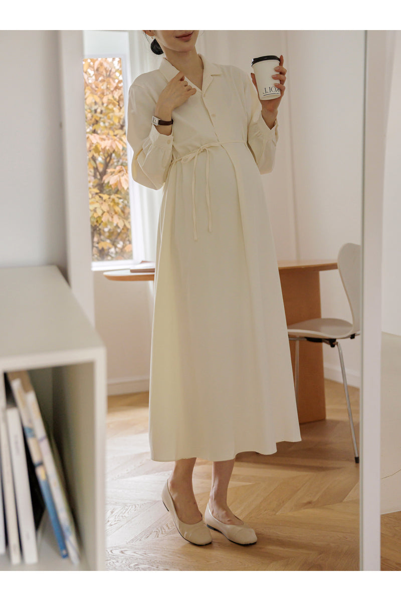 Clean Open Collar Shirt Maternity Dress