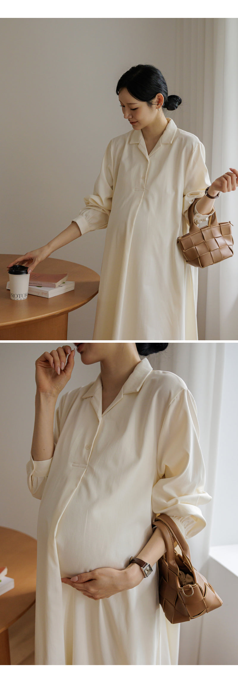 Clean Open Collar Shirt Maternity Dress