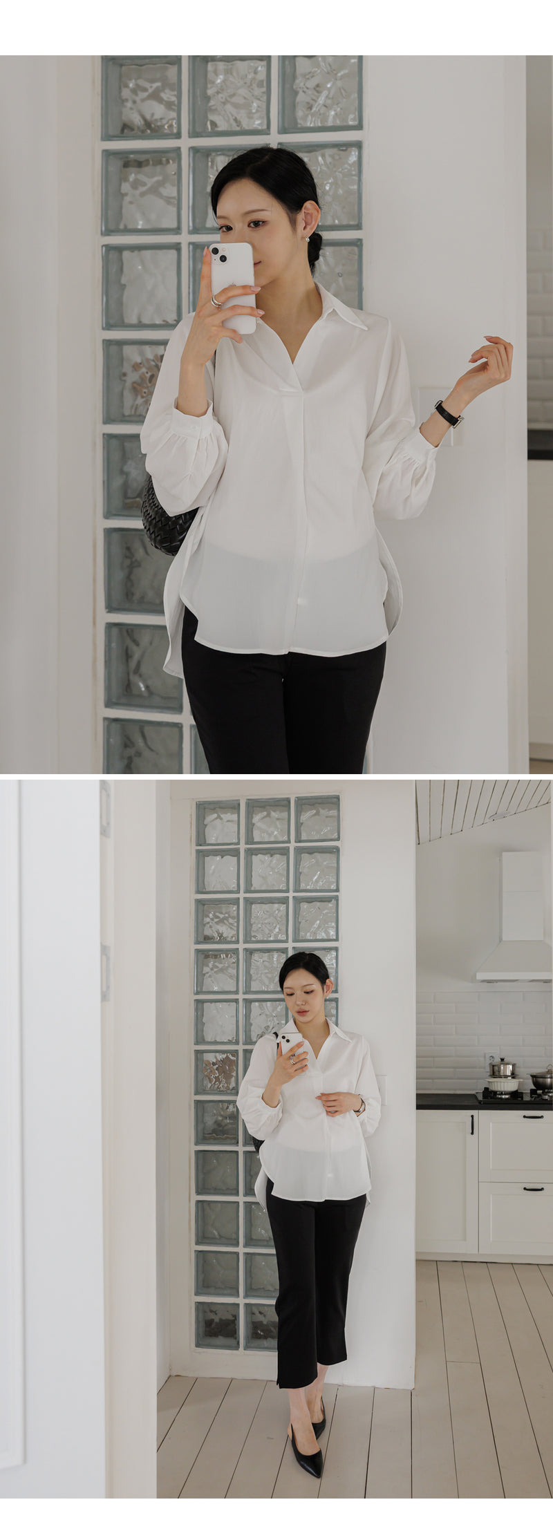 翻領抗皺寬鬆版型孕婦襯衫