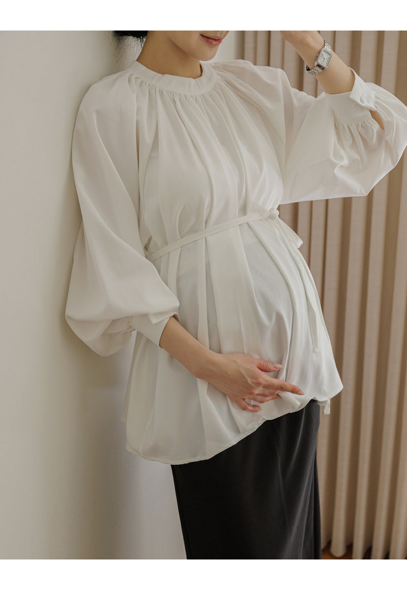 孕婦褶皺收腰長版襯衫